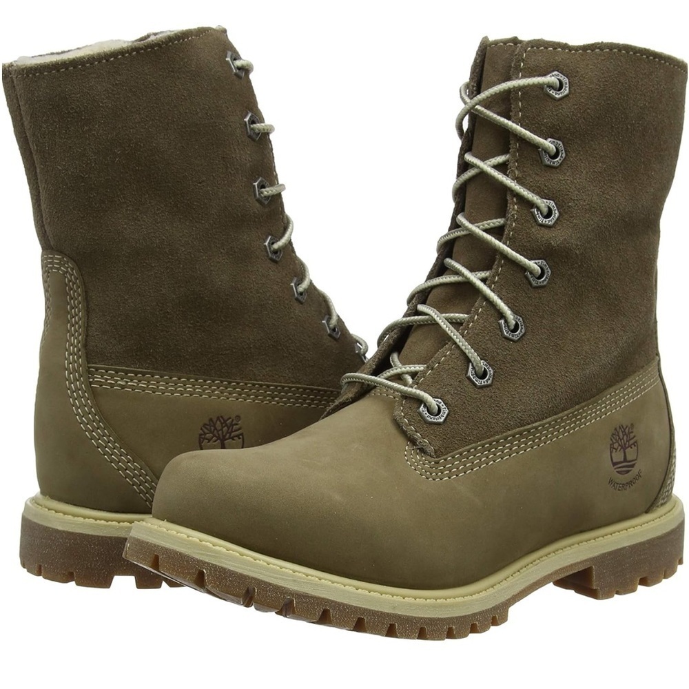 Timberland teddy fleece leather boots 10 NIB taupe